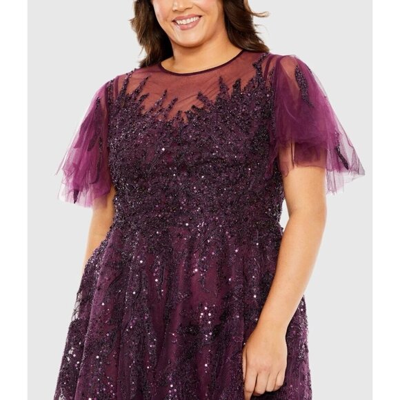 MAC DUGGAL Size 22 Purple 20477 Flutter Sleeve Embellished Cocktail Midi Dress - Picture 2 of 10